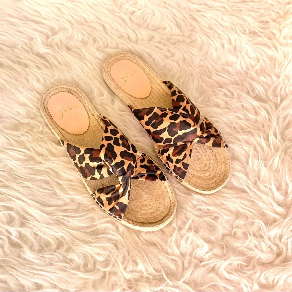 J.crew leopard canvas twisted knot espadrilles